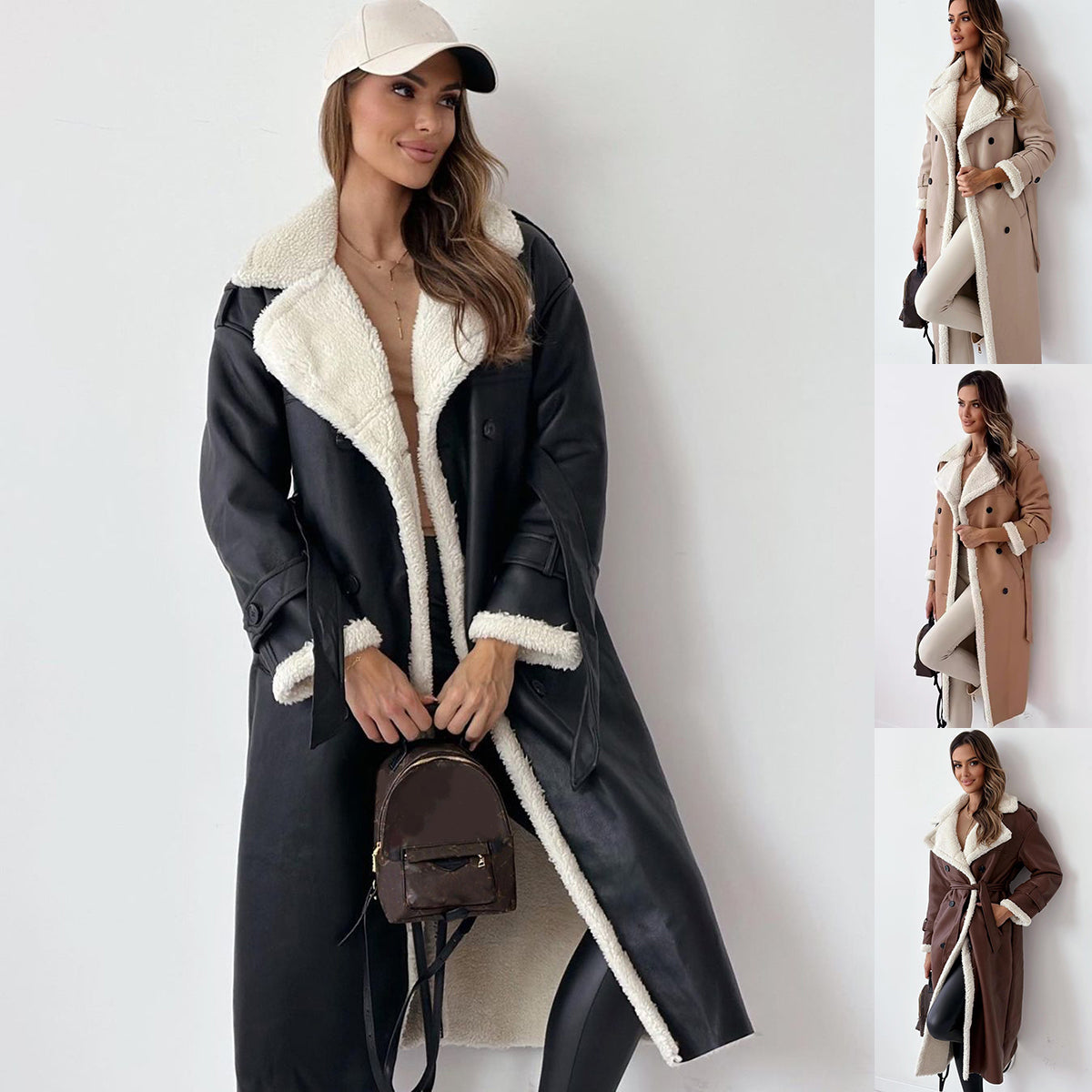 Winter Jacket With Belt Fashion Double Breasted Lapel